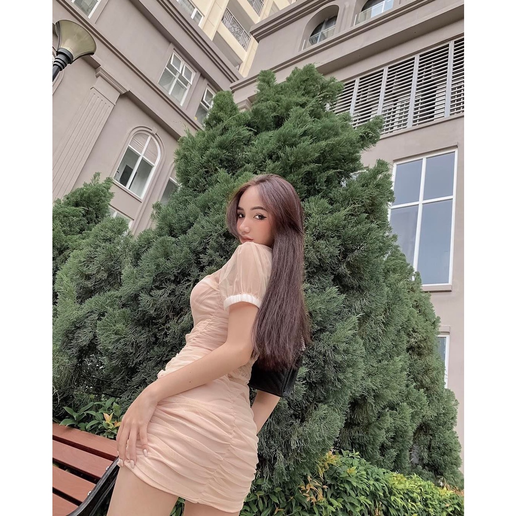 Đầm Body Tay Ngắn Nhún Lưới Hack Mông Cong Sexy YD320287
