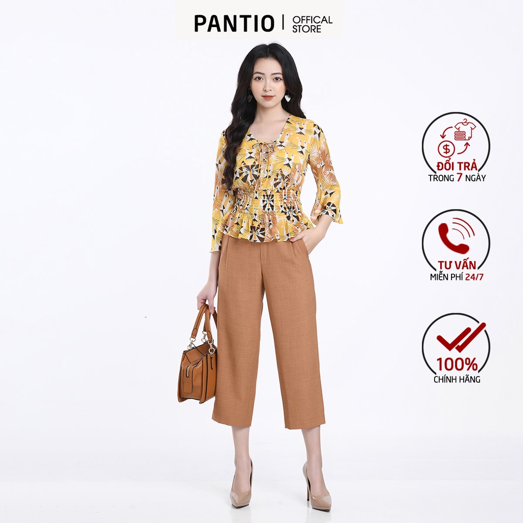 Áo sơ mi kiểu thiết kế dây trước ngực cổ V bo eo FAS12538 - PANTIO