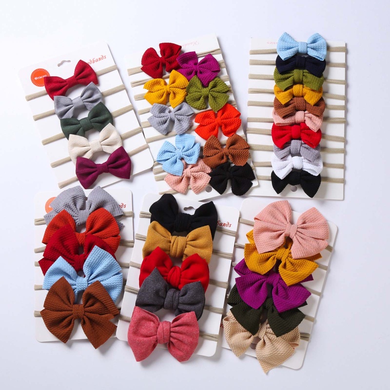 Set 5 Băng Đô Nơ Co Giãn Thời Trang Cho Bé Gái
