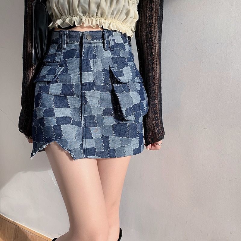 Chân Váy Denim Dáng Chữ a Eo Cao Ôm Hông Họa Tiết Kẻ Sọc Thời Trang Mùa Hè 2020 Quyến Rũ Cho Nữ