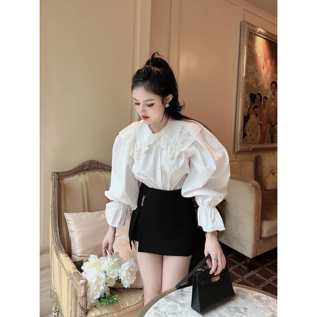 Áo sơ mi trắng cổ bèo ren tiểu thư, siêu xinh