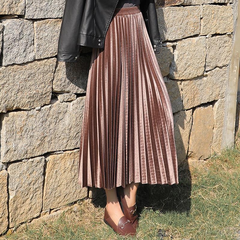 Chân váy xếp ly dài trung bình thời trang mùa thu/ đông phong cách mới 2021 cho nữ