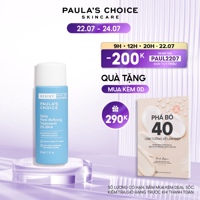 Dung dịch tẩy da chết và thu nhỏ lỗ chân lông Paula's Choice Resist Daily Pore Refining Treatment 2% BHA 30ml mã 7827