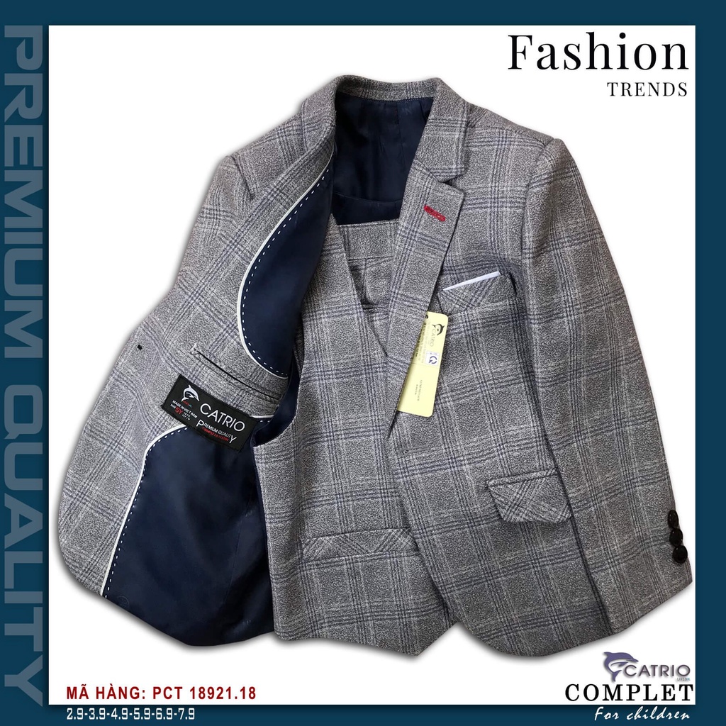 Bộ comple trẻ em 3 chi tiết cao cấp, bộ com lê bé trai Catrio PCT18921/18. Bộ vest, set vét đẹp cho bé sinh nhật