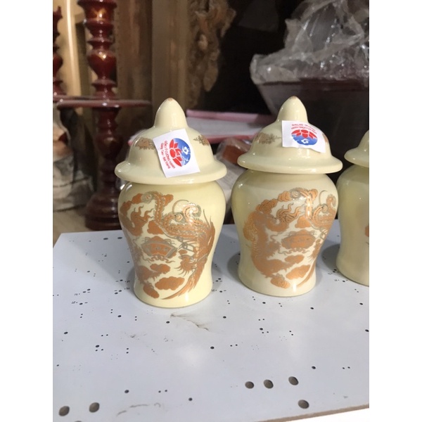 Choé thờ thần tài, hũ gạo , hũ muối , hũ nước men vàng đẹp