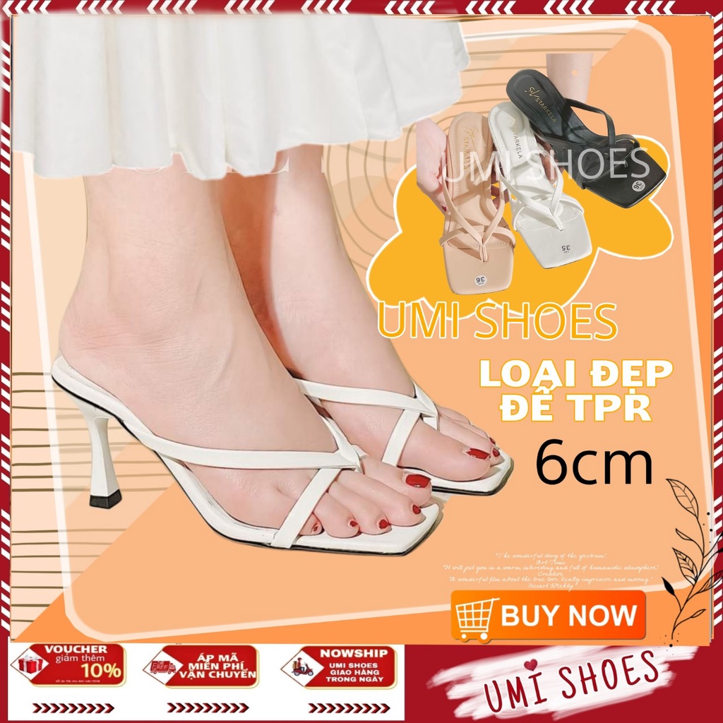 [LOẠI 1 -NOWSHIP] Guốc lê nữ cao gót 7p quai mảnh kẹp xỏ ngón màu đen/trắng phối đồ xinh bền đẹp đơn giản đi làm đi chơi