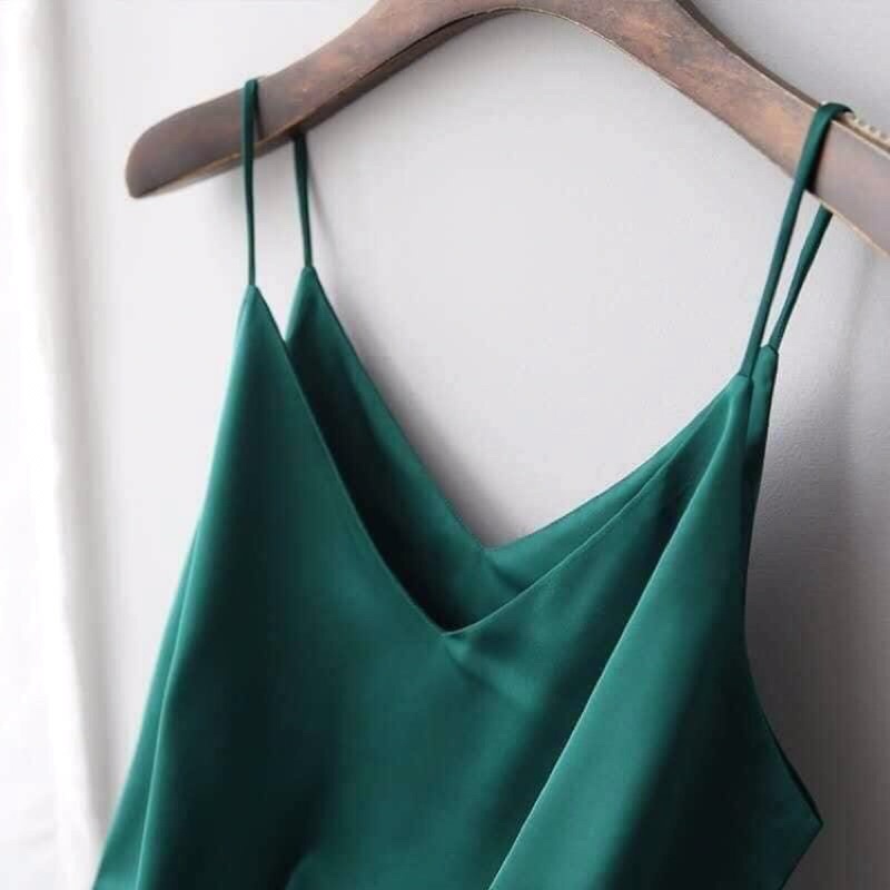 ÁO 2 DÂY LỤA cổ V mix vô số đồ siêu xinh màu trắng đen da nâu xanh tím, Áo 2 dây lụa mặc với vest blaze quần ống rộng