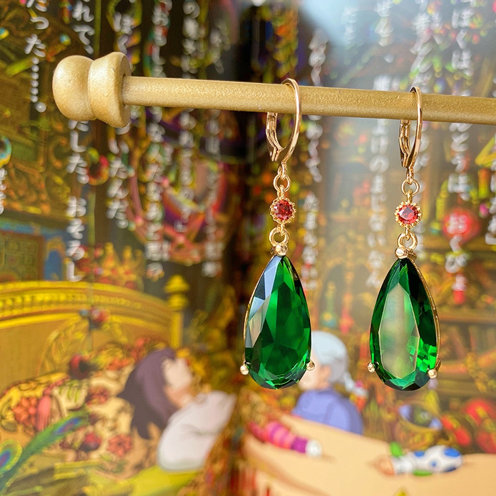 Bông Tai Đính Đá Pha Lê Màu Xanh Lá Cây Phong Cách Cổ Điển Thời Trang Cho Nữ