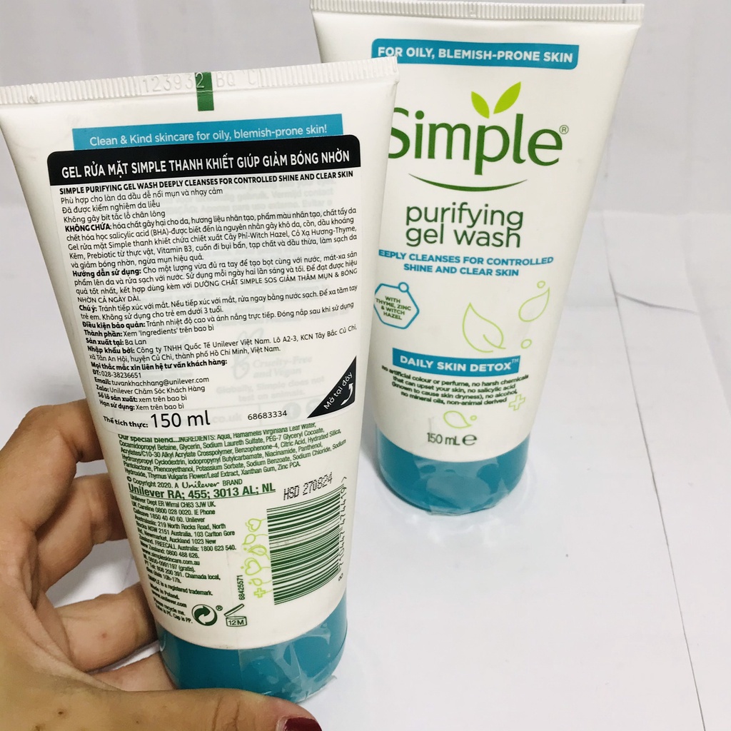 Sữa Rửa Mặt Simple Kiềm Dầu, Ngừa Mụn Cho Da Mụn 150ml Purifying Gel Wash