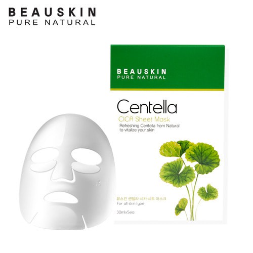 Combo 5 mặt nạ Beauskin tinh chất rau má Cica Centella Sheet Mask Hàn Quốc