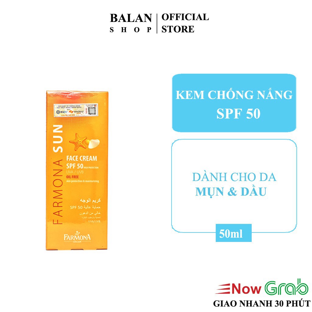 Kem Chống Nắng Kiềm Dầu Farmona Sun Face Cream Oil Free Spf 50 Cho Da Dầu Mụn - Hàng Chính Hãng