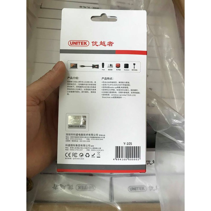 Cáp chuyển USB to COM  UNITEK Y-105