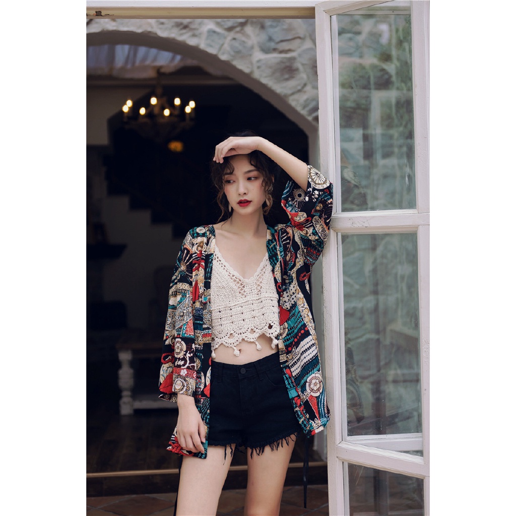 Áo khoác kimono tay dài in họa tiết phong cách Bohemian thời trang đi biển cho nữ
 | BigBuy360 - bigbuy360.vn