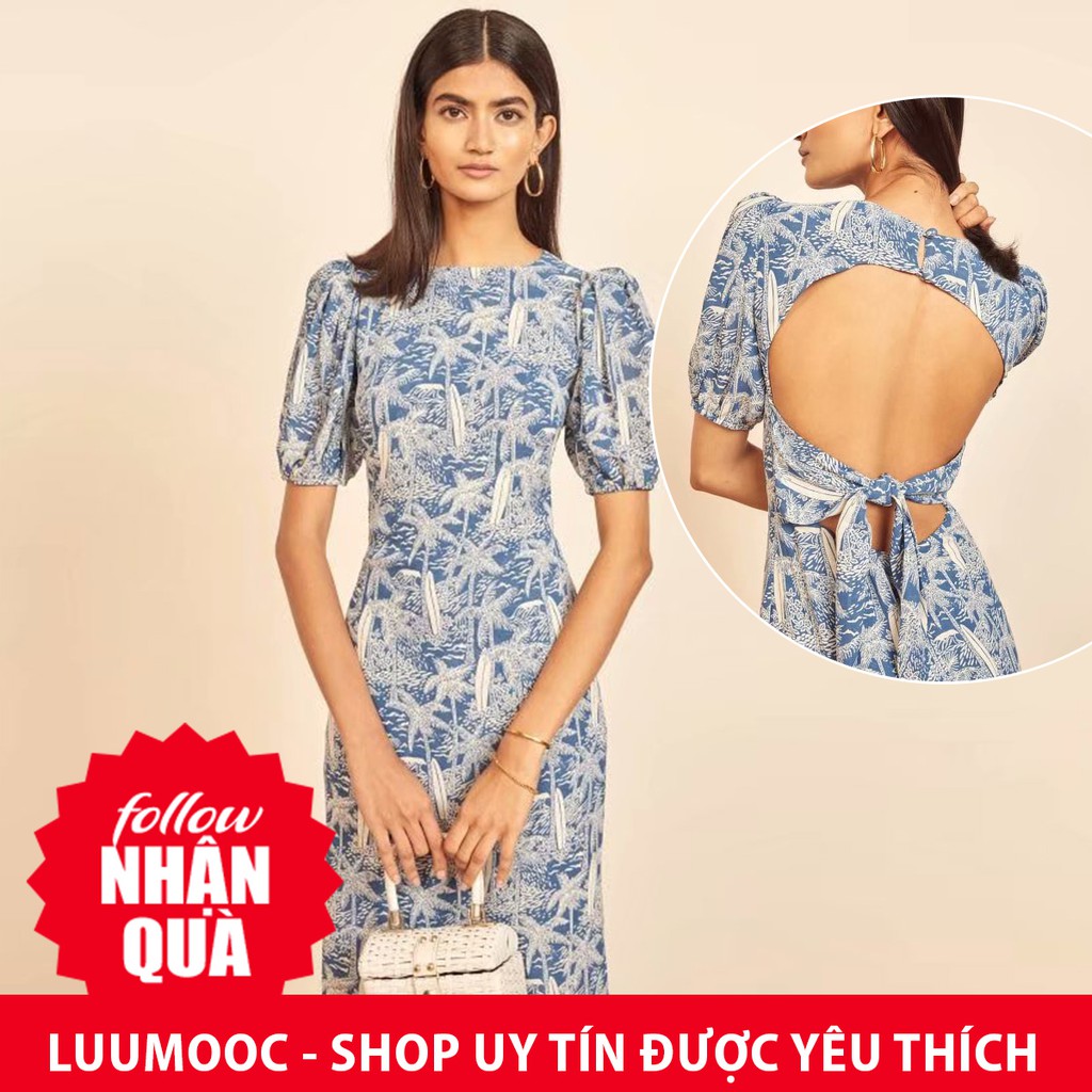 Đầm Zara họa tiết hoa xanh trắng sứ hở lưng sexy DH02HLSXG72G10