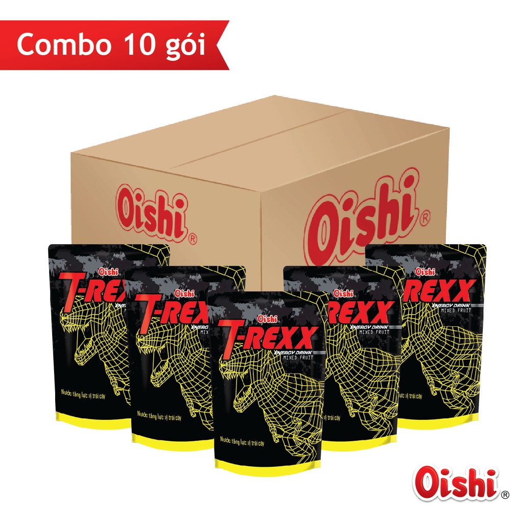 Combo 10 túi Oishi Nước Tăng Lực Vị Trái Cây T-Rexx (190ml/túi)