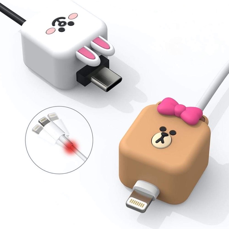 Đầu cao su bao vệ đầu cáp lightning, type C chính hãng Line friend/ (gấu brown, gấu choco, thỏ cony, vịt sally