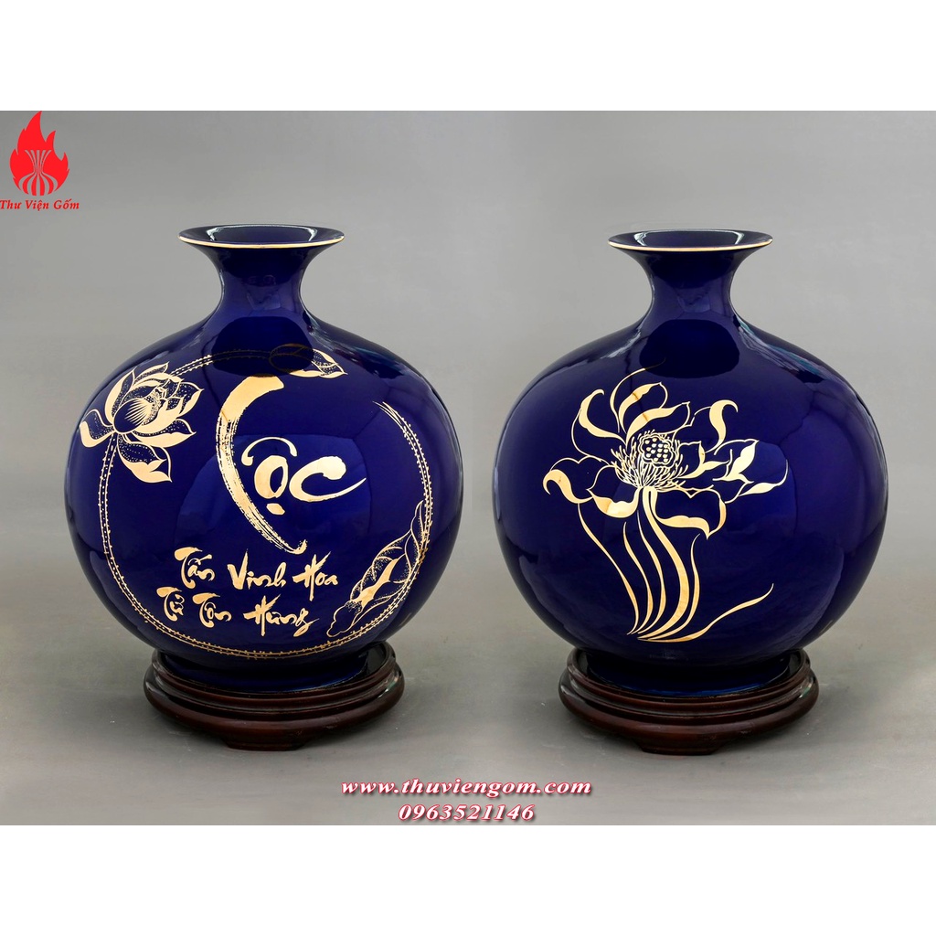 Lọ hoa hút lộc Bình hút tài lộc gốm sứ bát tràng men xanh tím