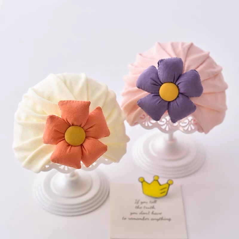 Mũ Trùm Đầu Vải Cotton Mềm Đính Hoa Dễ Thương Cho Bé Gái