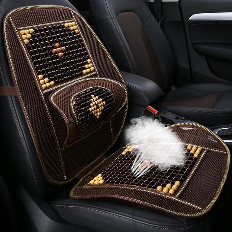 Bộ lót ghế, tấm lưới tựa lưng massage hạt gỗ dùng cho xe ô tô, tích hợp 2 màu