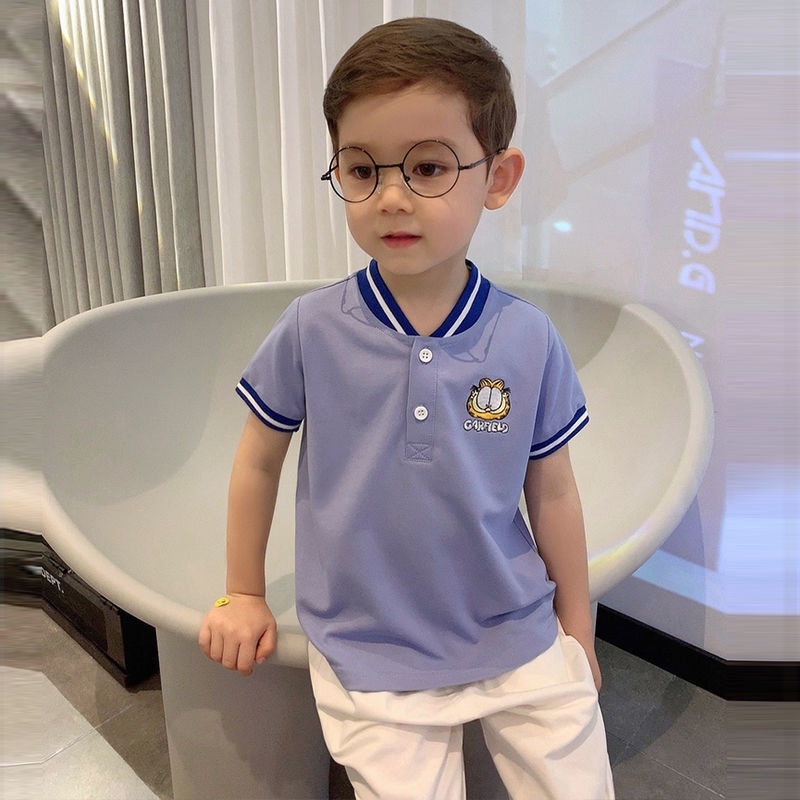 Áo polo 100% Cotton Tay Ngắn In Họa Tiết Hoạt Hình Dành Cho Bé Trai Gái