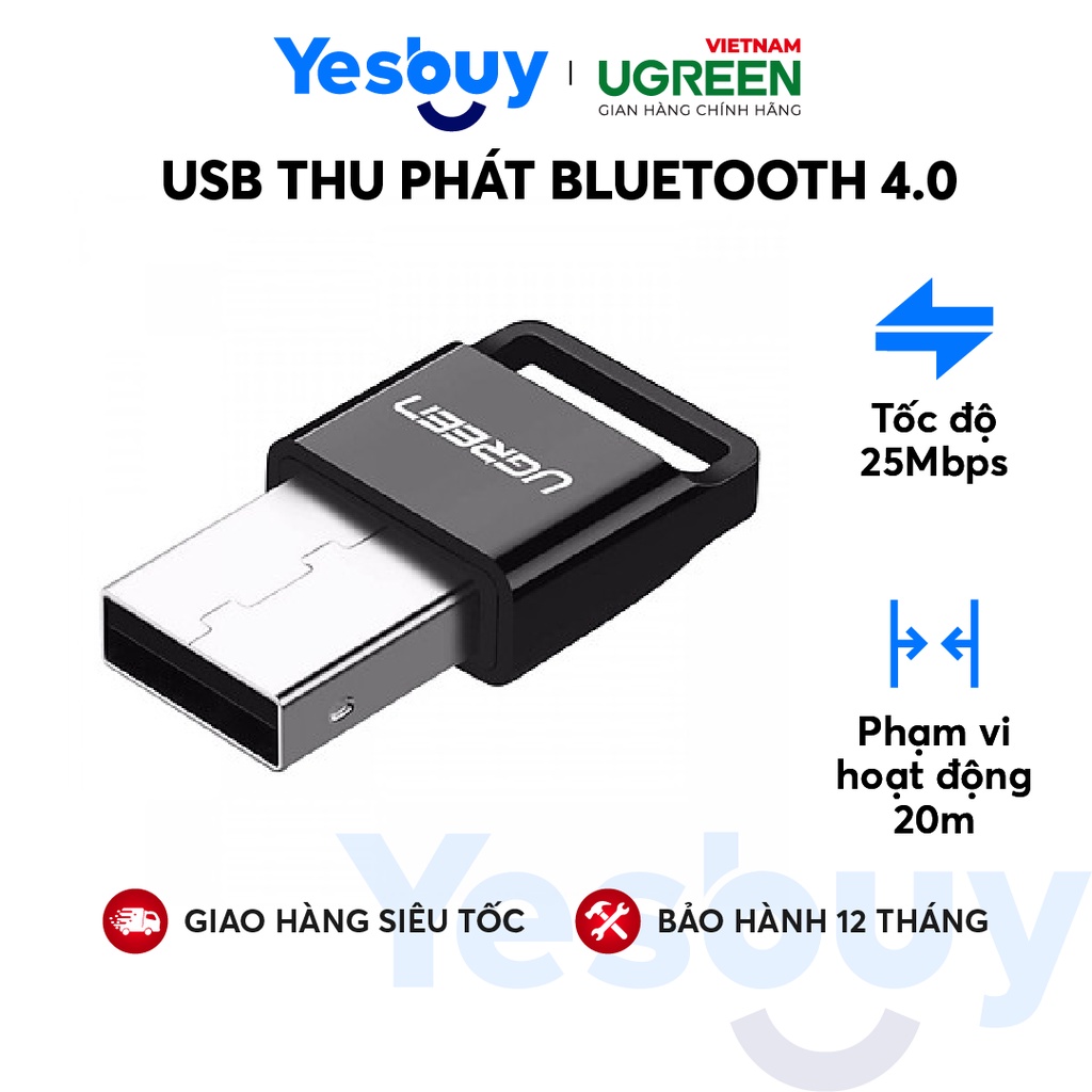 Thiết bị USB thu phát Bluetooth 4.0 UGREEN US192 cho máy tính laptop - Hàng phân phối chính hãng - Bảo hành 18 tháng