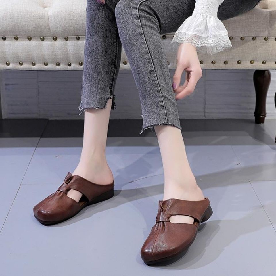 ♠☆Dép Da Đế Mềm Mũi Tròn Thiết Kế Cỡ Lớn Thời Trang Trẻ Trung | BigBuy360 - bigbuy360.vn