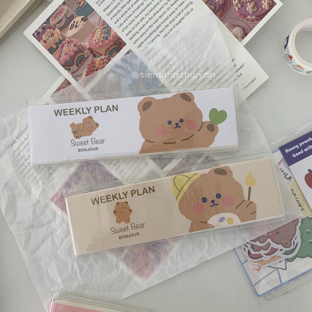 SỔ MINI WEEKLY PLAN SWEET BEAR BONJOUR (ảnh thật) - sổ lên kế hoạch tuần mini - Tiệm nhà Chun