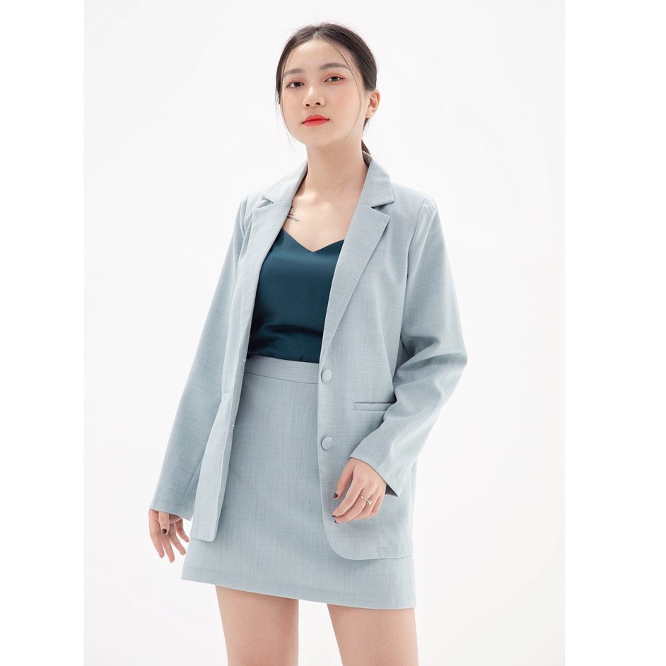 Áo vest blazer nữ KHÀN màu xanh da trời áo khoác công sở tay dài 1 lớp phong cách Hàn Quốc