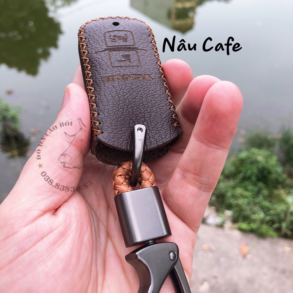 Bao Da Chìa Khóa Honda AB, Airblade, Vision, Lead, yamaha... da bò thật 100%, khắc TÊN và SĐT lên bao da) . Tặng Móc
