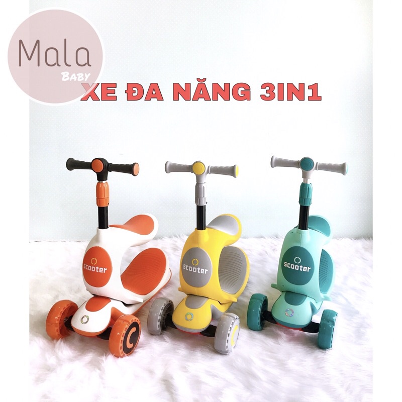 Xe trượt Scooter 3 in 1 cho bé cao cấp S808 - 3 chế độ - Bánh xe phát sáng vĩnh cữu gấp gọn