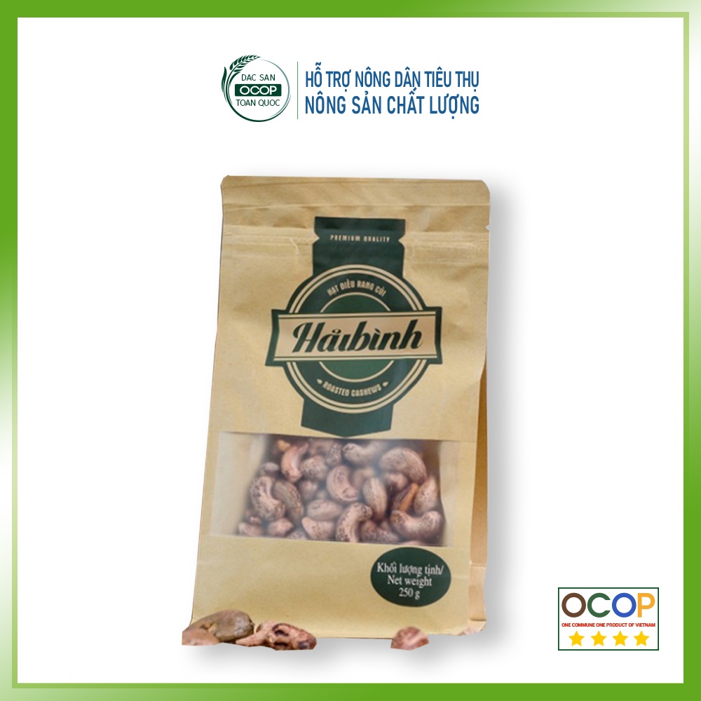 Hạt điều rang củi túi zip 250g | sản phẩm đạt chứng nhận OCOP 4 SAO