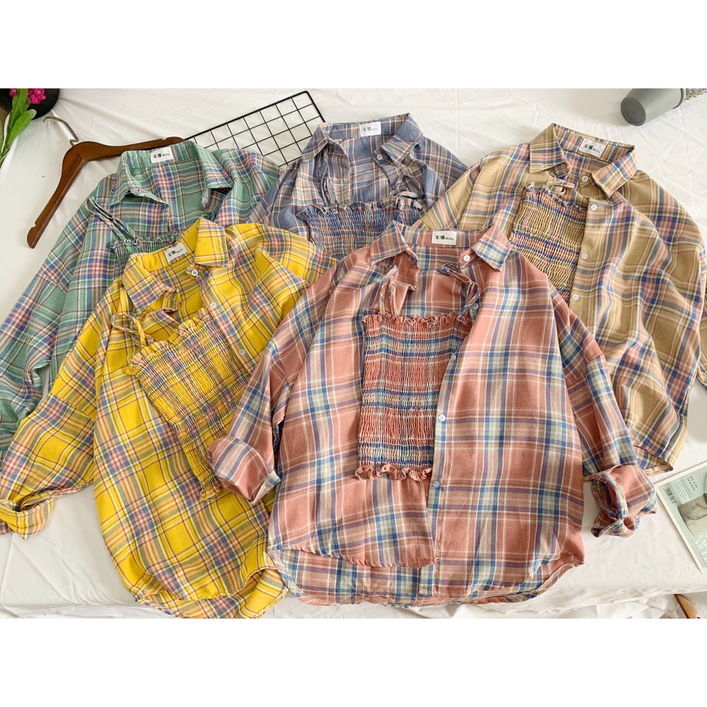 🌻SET SƠ MI KẺ (ÁO DÂY nhúng + SƠ MI) chat để chọn mẫu