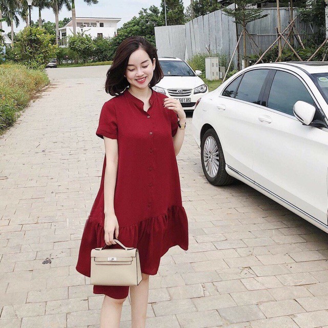 Đầm váy freesize đỏ đuôi cá cổ trụ