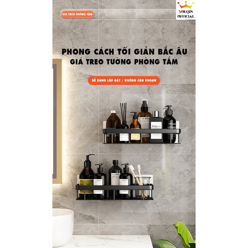 Kệ Đựng Đồ Nhà Tắm, Nhà Bếp Dán Tường - YouQin Chất Liệu Hợp Kim Nhôm Chống Gỉ, Chống Ẩm Mốc, Dán Keo Siêu Chắc