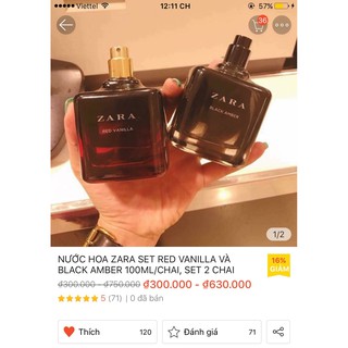 NƯỚC HOA ZARA SET RED VANILLA VÀ BLACK AMBER 100ML (LẺ+SET)