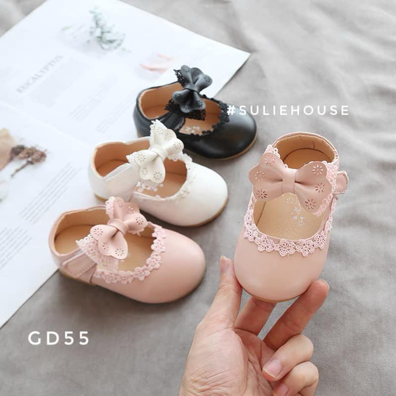 Giày búp bê bé gái đính nơ ren - GD55