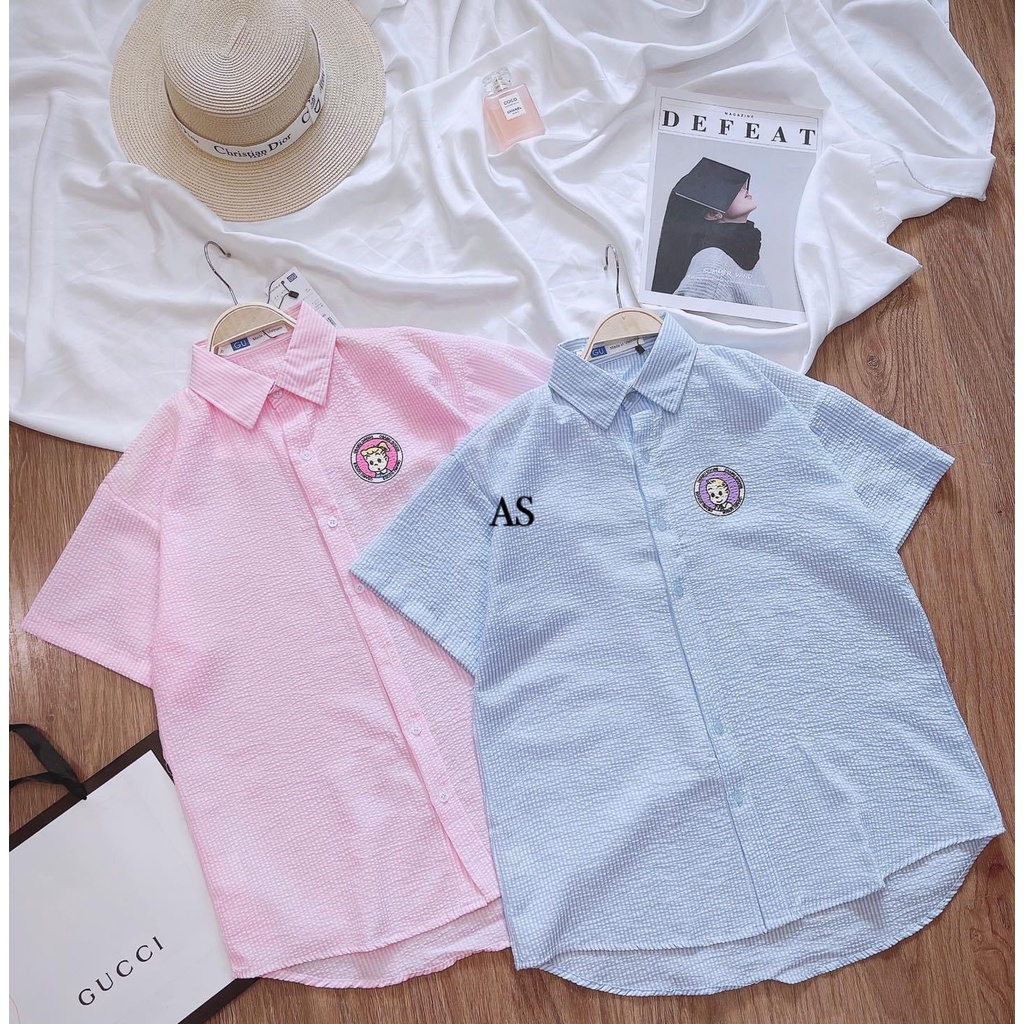 [SƠ MI] Áo Sơ Mi Xốp Cô Gái, Áo Kiểu Nữ Màu Kẻ Phối Chân Váy +Quần Jeans Siêu Sang Chảng | BigBuy360 - bigbuy360.vn