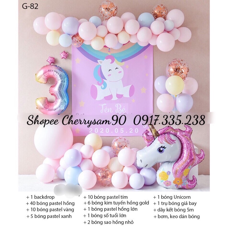 Set Bóng ngựa Pony Backdrop Thiết Kế Tên Theo Yêu Cầu Có Thể Đổi Màu Ngựa Theo yêu thích Tặng Bơm Và keo