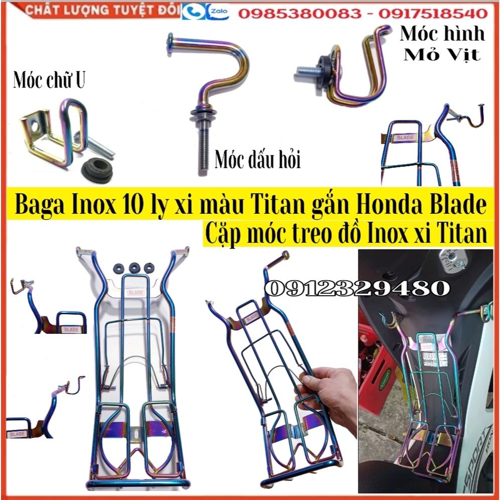Baga Giữa Inox 10 Ly Cao Cấp Xi Màu TiTan Gắn Honda Blade 110 Kết Hợp Cặp Móc Treo Đồ Inox Xi Màu Titan (sp Tự Chụp)