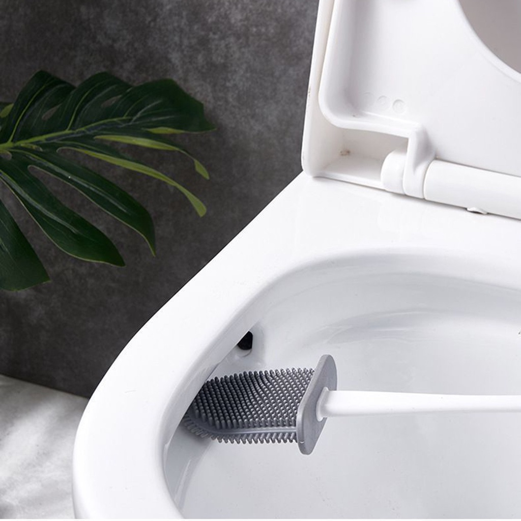 Bộ Bàn Chải Vệ Sinh Toilet Tay Cầm Dài Mềm Gắn Tường Kèm Nắp Silicon Nhiều Màu Tùy Chọn