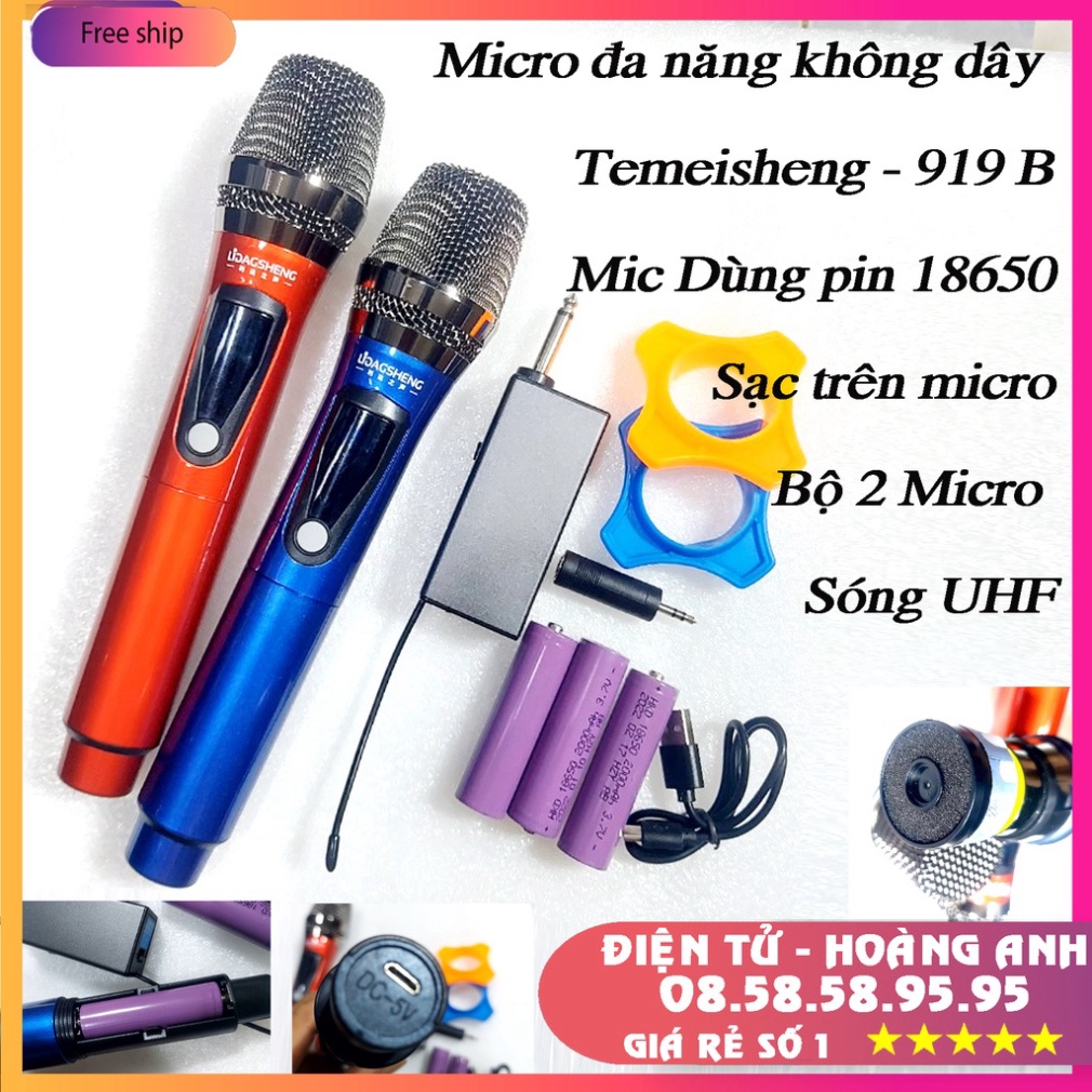 Micro Không Dây Đa Năng Temeisheng LD-919B ( 2 micro ) UHF Kim Loại Cao Cấp Dùng Cho Loa Kéo, Ampli, Mic Hút Hát Cực Nhẹ