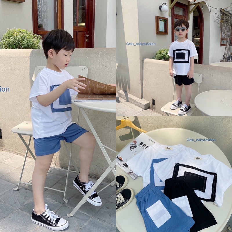 Bộ short cotton ô vuông xuất hàn bé trai-MS85