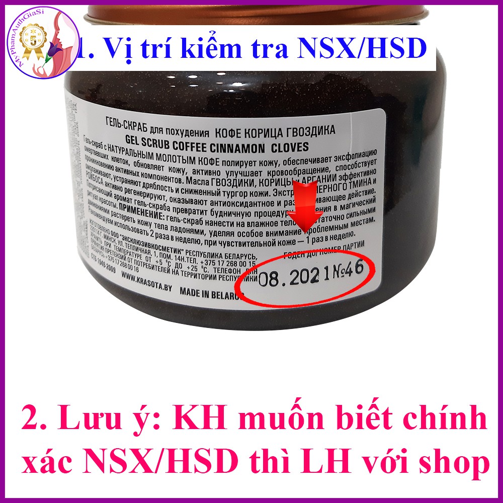 Tẩy tế bào chết Belarus Krasota chiết xuất quế hồi và cafe làm trắng sáng da 380g Nga