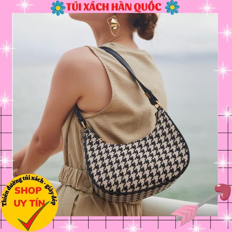 Túi kẹp nách túi đeo vai nữ kẻ da dạ én HQ 414