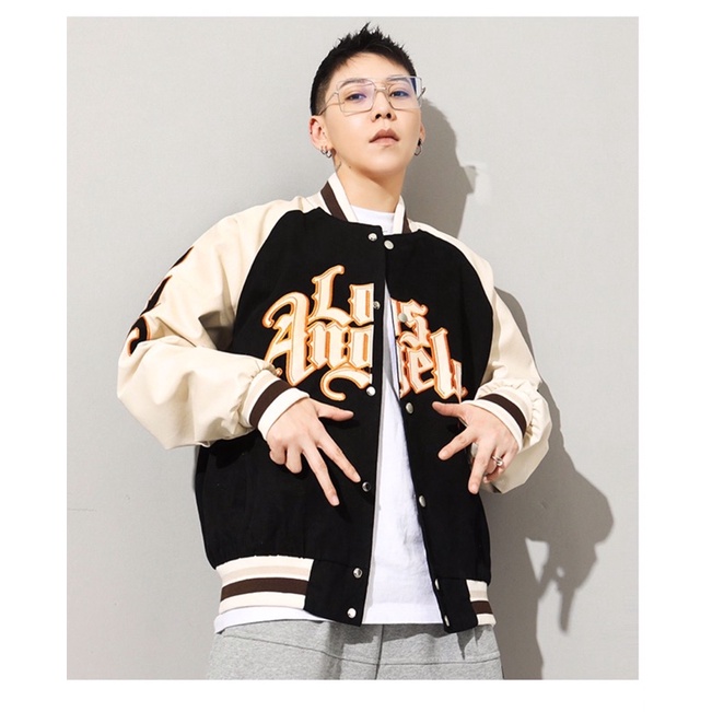 Varsity Jacket Hoạ Tiết Los Angeles Phối Tay Da áo khoác bomber nam nữ