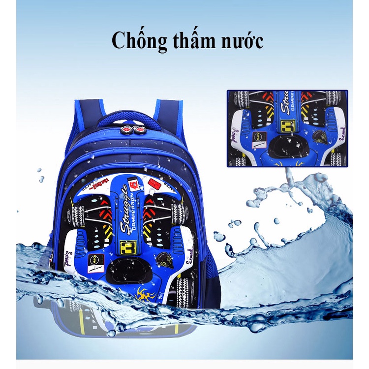Balo in hình ôtô 3D chống thấm nước chống gù cho bé trai đi học, đi chơi. balo mẫu giáo tiểu học.