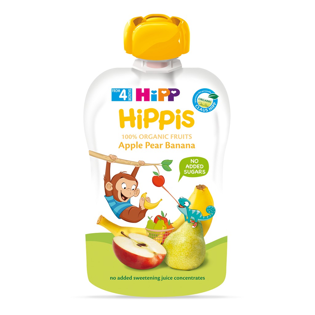 Dinh dưỡng 100% trái cây nghiền hữu cơ HiPPiS Organic 100g đủ vị