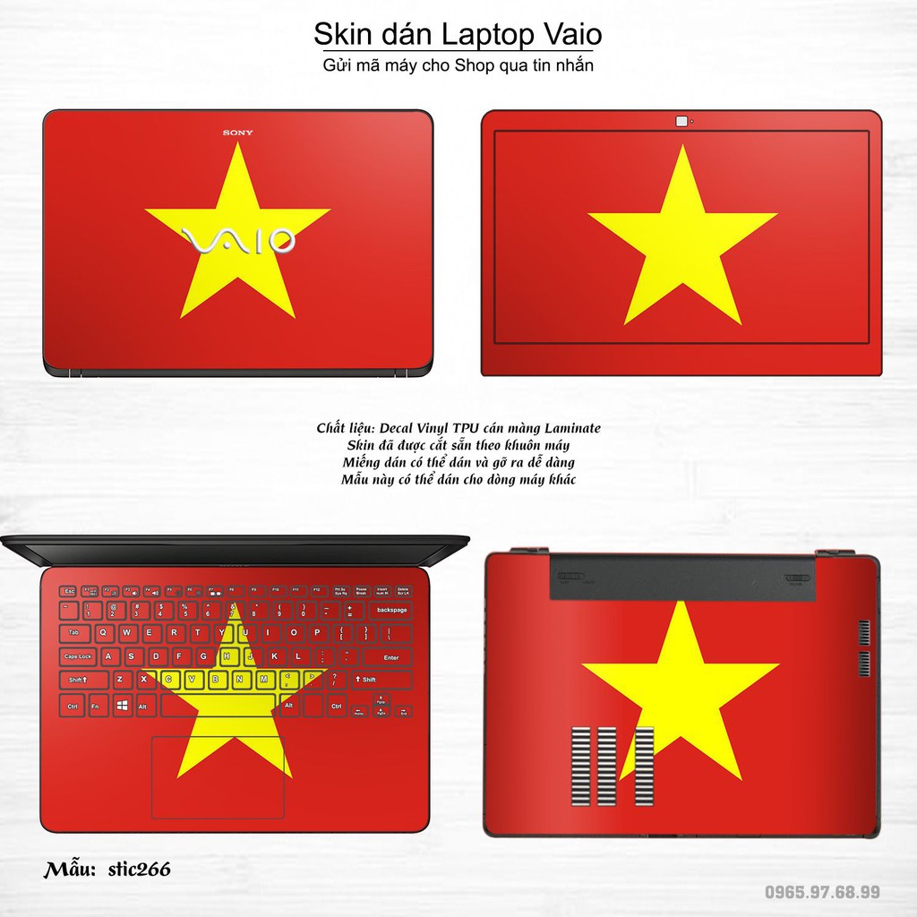 Skin dán Laptop Sony Vaio in hình cờ Việt Nam (inbox mã máy cho Shop)