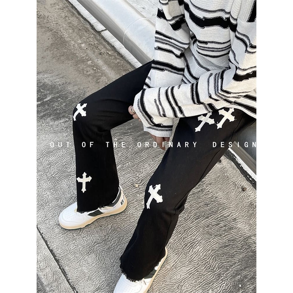 Quần ống Rộng Unisex nam nữ Kaki cao cấp -Kaki mềm Thêu Chữ THập