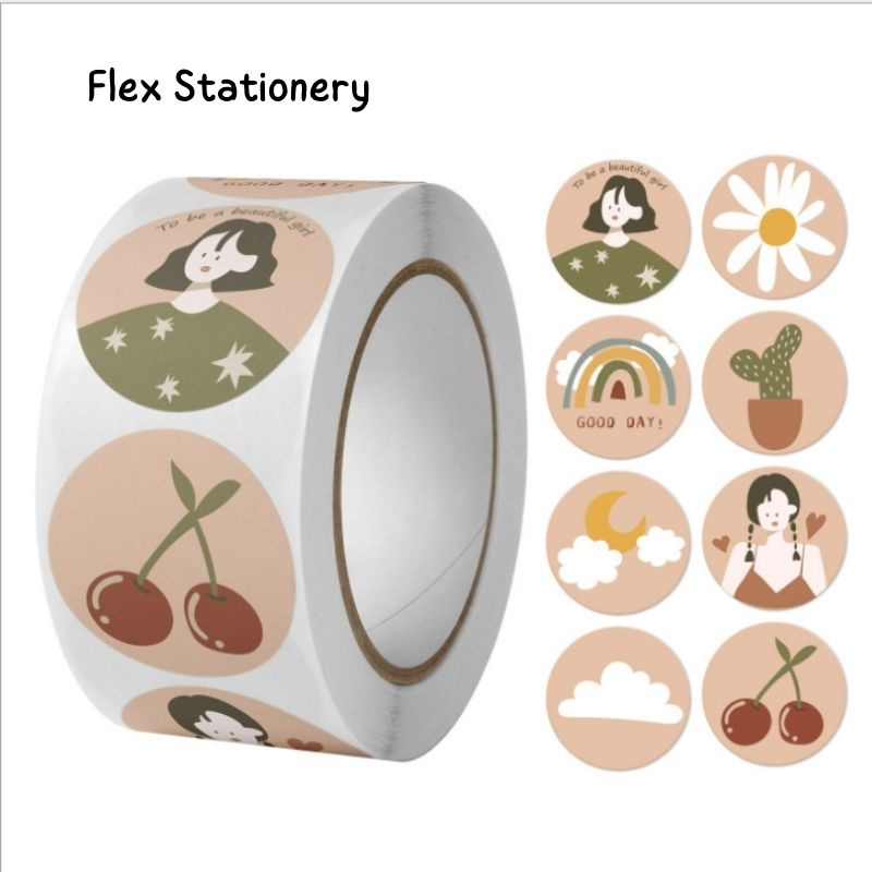 CUỘN SET 500 NHÃN DÁN, STICKER HỌA TIẾT VINTAGE, HÌNH DÁNG HOẠT HÌNH NGỘ NGHĨNH, DỄ THƯƠNG